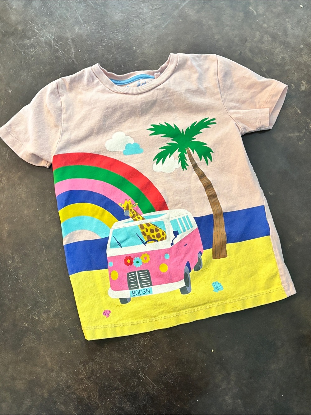 Mini Boden Pink Rainbow & Camper Graphic Tee